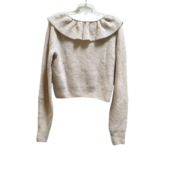 H&M Cream Knit Ruffle Collared Button Front Cardigan Sweater Size Small - Picture 3 of 6